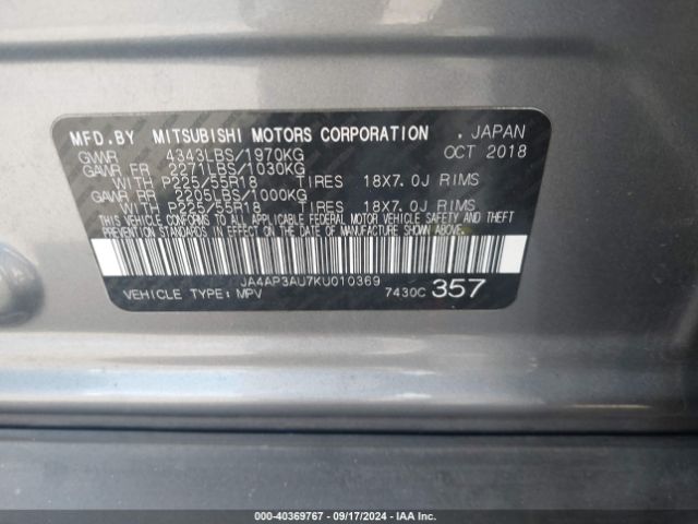 Photo 8 VIN: JA4AP3AU7KU010369 - MITSUBISHI OUTLANDER SPORT 