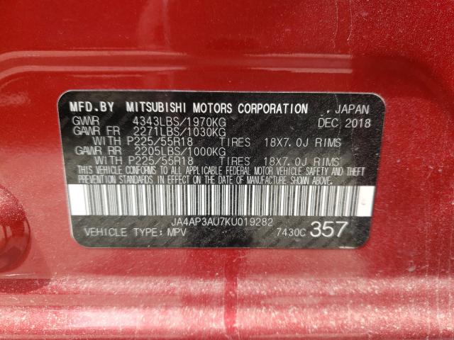 Photo 9 VIN: JA4AP3AU7KU019282 - MITSUBISHI OUTLANDER 