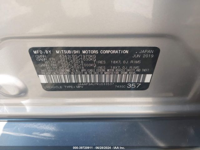 Photo 8 VIN: JA4AP3AU7KU033537 - MITSUBISHI OUTLANDER SPORT 