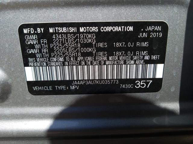 Photo 9 VIN: JA4AP3AU7KU035773 - MITSUBISHI OUTLANDER 