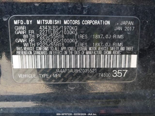 Photo 8 VIN: JA4AP3AU8HZ035521 - MITSUBISHI OUTLANDER SPORT 