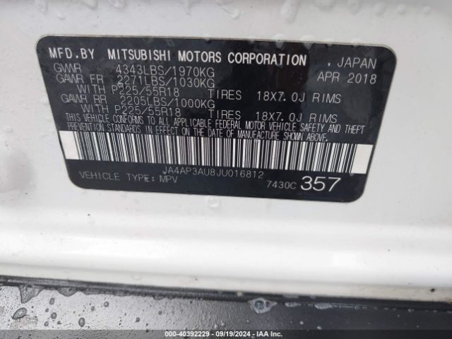 Photo 8 VIN: JA4AP3AU8JU016812 - MITSUBISHI OUTLANDER SPORT 