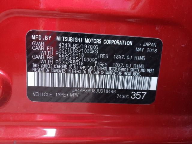 Photo 9 VIN: JA4AP3AU8JU018446 - MITSUBISHI OUTLANDER 