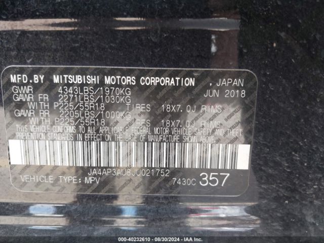 Photo 8 VIN: JA4AP3AU8JU021752 - MITSUBISHI OUTLANDER SPORT 