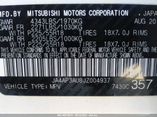 Photo 8 VIN: JA4AP3AU8JZ004937 - MITSUBISHI OUTLANDER 