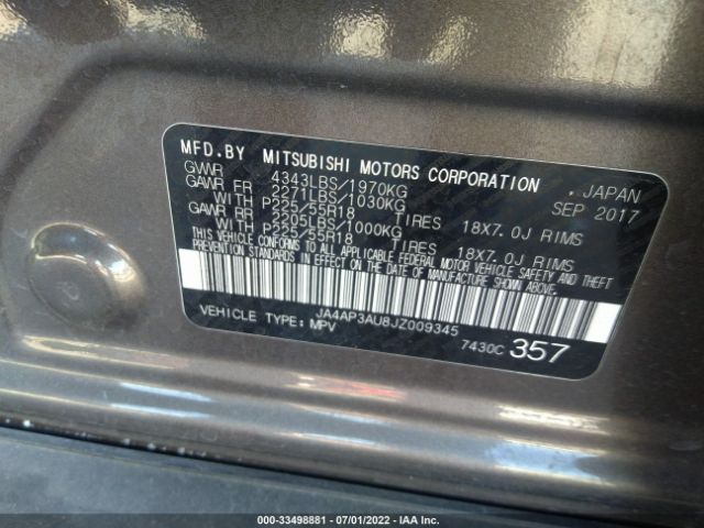 Photo 8 VIN: JA4AP3AU8JZ009345 - MITSUBISHI OUTLANDER SPORT 