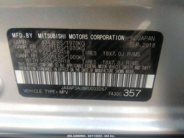 Photo 8 VIN: JA4AP3AU8KU003267 - MITSUBISHI OUTLANDER SPORT 