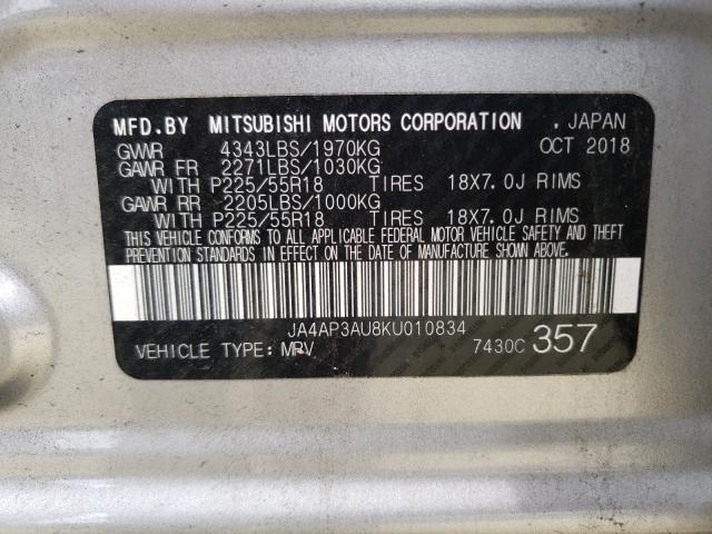 Photo 9 VIN: JA4AP3AU8KU010834 - MITSUBISHI OUTLANDER 