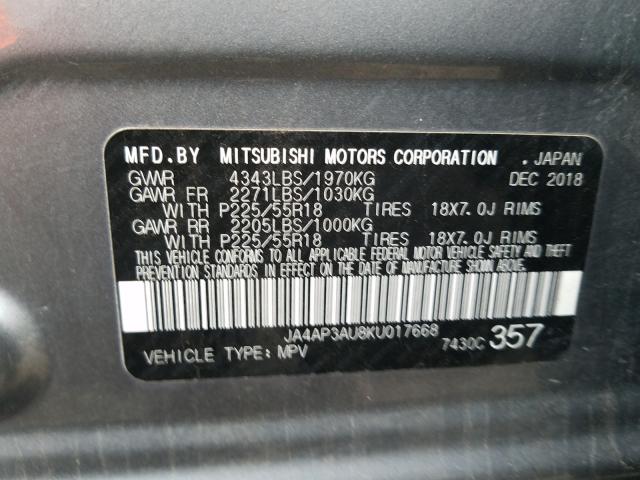 Photo 9 VIN: JA4AP3AU8KU017668 - MITSUBISHI OUTLANDER 