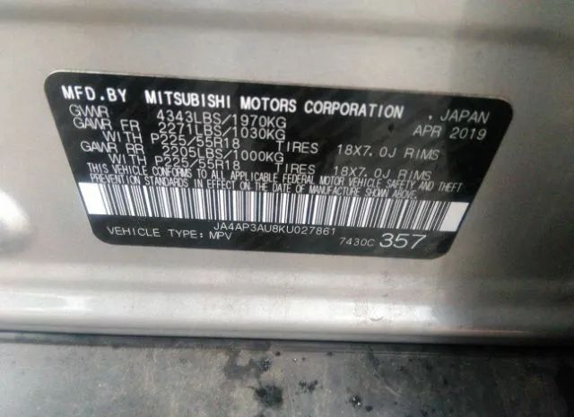 Photo 8 VIN: JA4AP3AU8KU027861 - MITSUBISHI OUTLANDER SPORT 