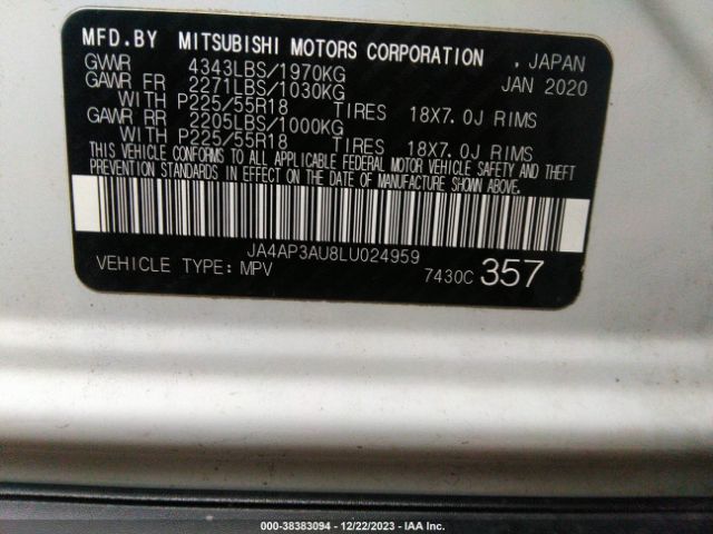 Photo 8 VIN: JA4AP3AU8LU024959 - MITSUBISHI OUTLANDER SPORT 