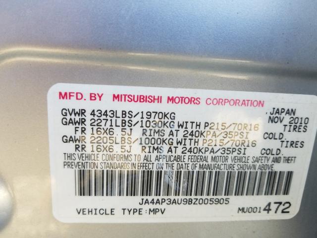 Photo 9 VIN: JA4AP3AU9BZ005905 - MITSUBISHI OUTLANDER 