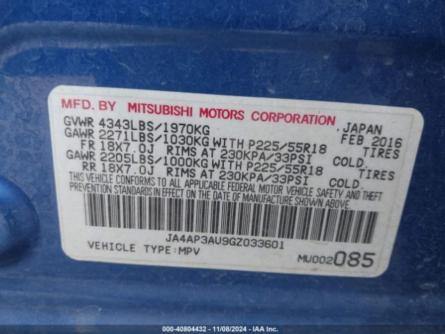 Photo 8 VIN: JA4AP3AU9GZ033601 - MITSUBISHI OUTLANDER SPORT 