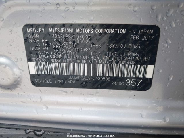 Photo 8 VIN: JA4AP3AU9HZ039898 - MITSUBISHI OUTLANDER SPORT 