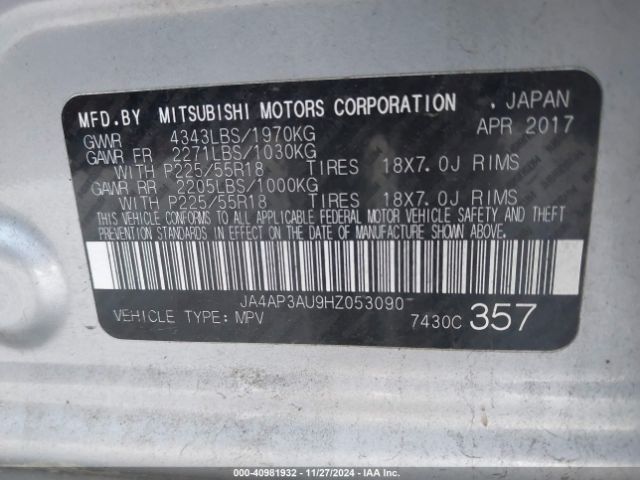 Photo 8 VIN: JA4AP3AU9HZ053090 - MITSUBISHI OUTLANDER SPORT 