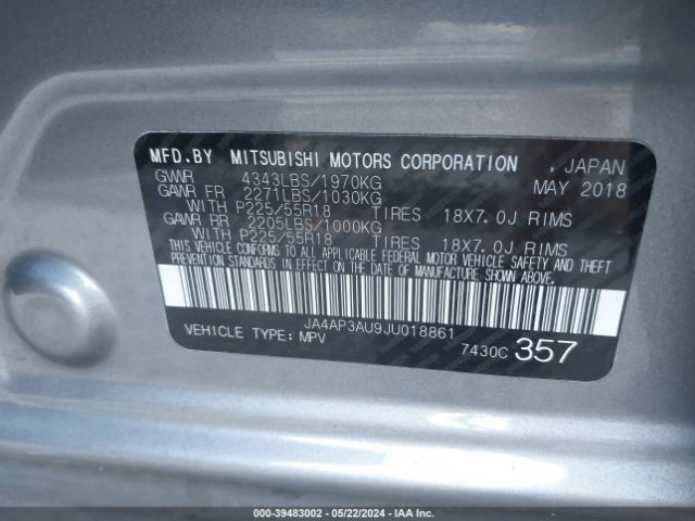 Photo 8 VIN: JA4AP3AU9JU018861 - MITSUBISHI OUTLANDER SPORT 