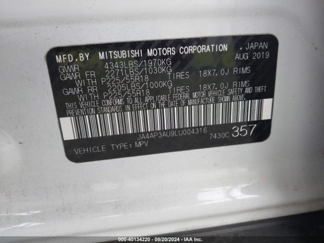 Photo 8 VIN: JA4AP3AU9LU004316 - MITSUBISHI OUTLANDER SPORT 