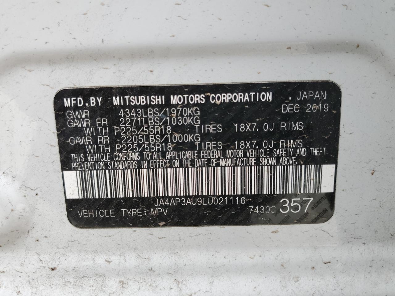 Photo 11 VIN: JA4AP3AU9LU021116 - MITSUBISHI OUTLANDER 