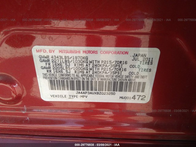 Photo 8 VIN: JA4AP3AUXBZ023250 - MITSUBISHI OUTLANDER SPORT 