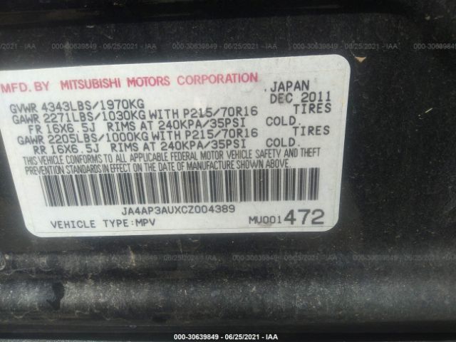 Photo 8 VIN: JA4AP3AUXCZ004389 - MITSUBISHI OUTLANDER SPORT 