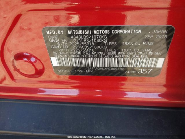 Photo 8 VIN: JA4AP3AUXHZ005582 - MITSUBISHI OUTLANDER SPORT 