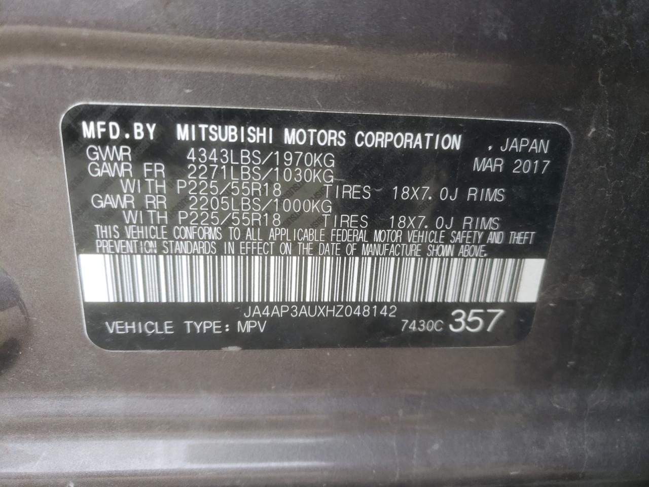 Photo 12 VIN: JA4AP3AUXHZ048142 - MITSUBISHI OUTLANDER 