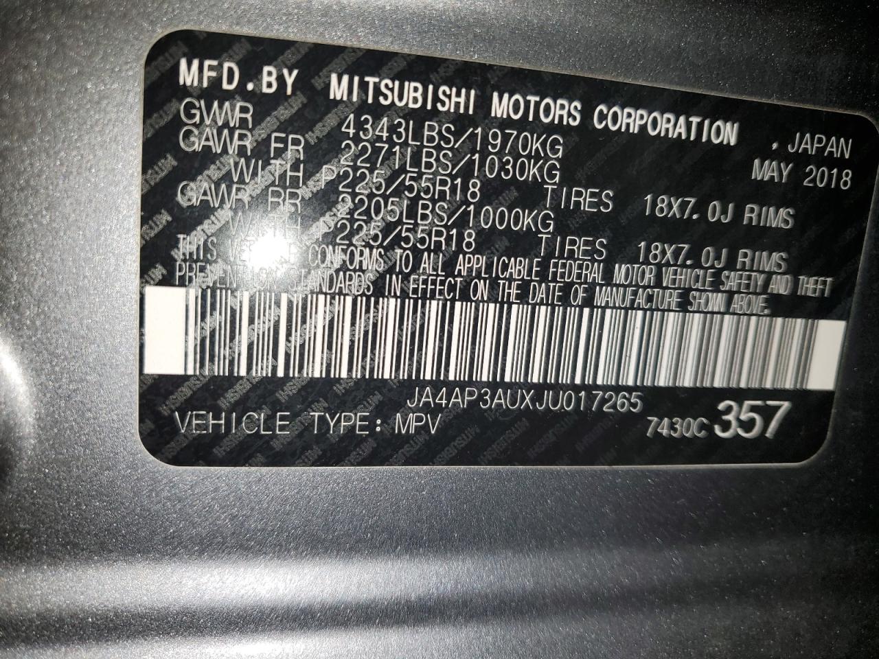 Photo 13 VIN: JA4AP3AUXJU017265 - MITSUBISHI OUTLANDER 