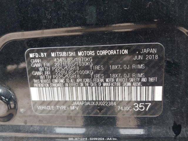 Photo 8 VIN: JA4AP3AUXJU022384 - MITSUBISHI OUTLANDER SPORT 