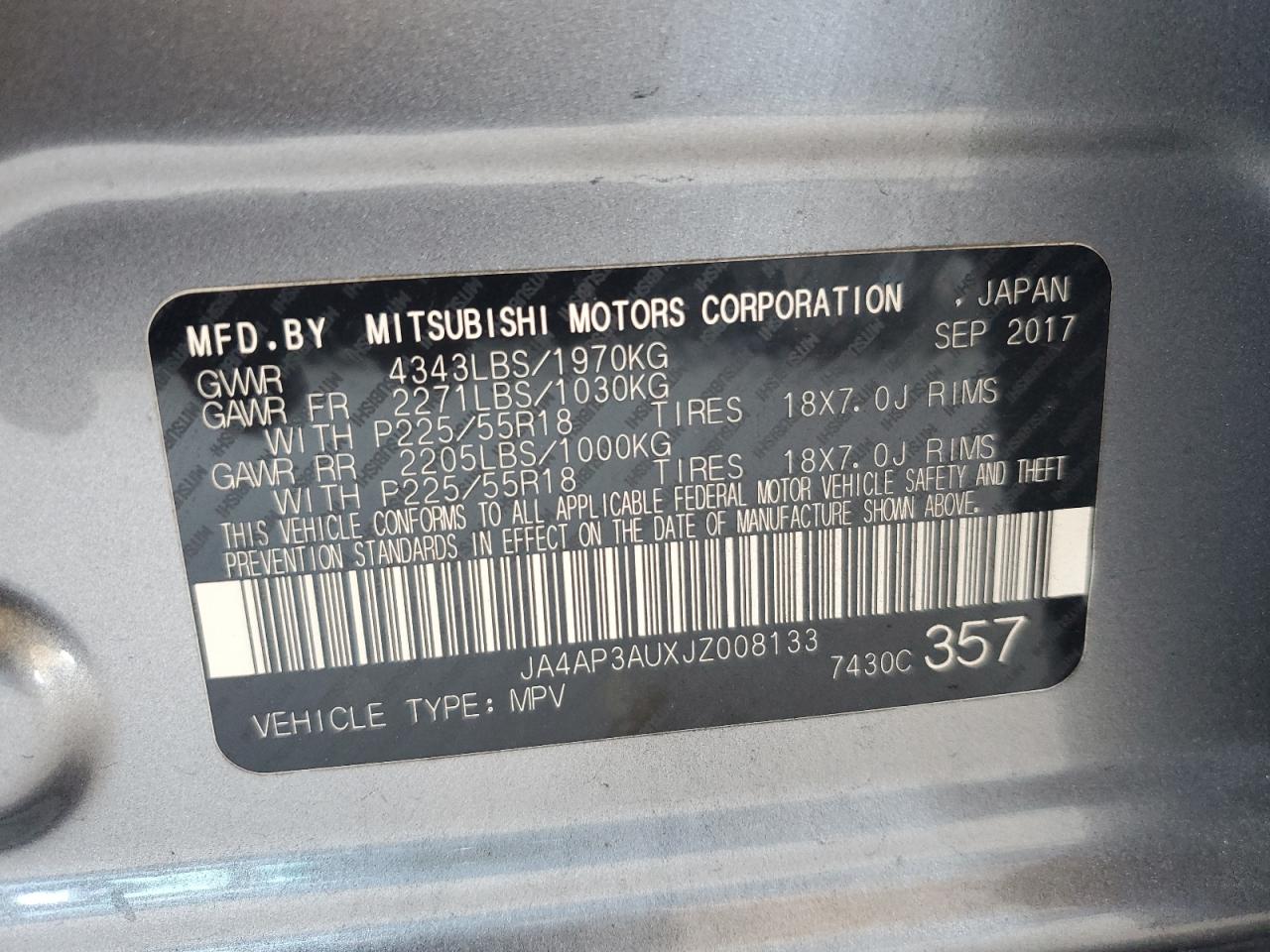 Photo 11 VIN: JA4AP3AUXJZ008133 - MITSUBISHI OUTLANDER 