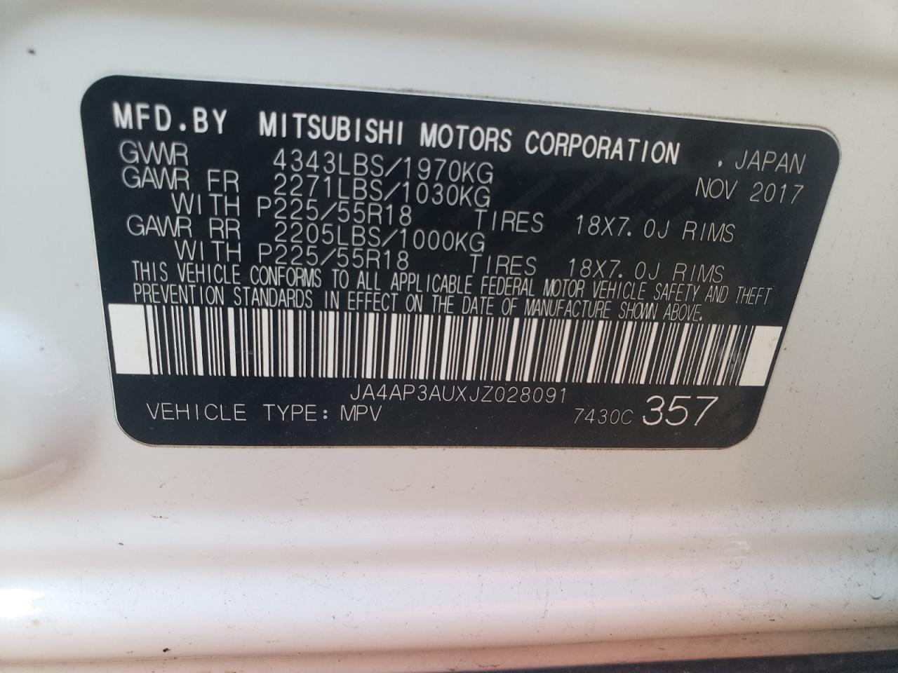 Photo 12 VIN: JA4AP3AUXJZ028091 - MITSUBISHI OUTLANDER 