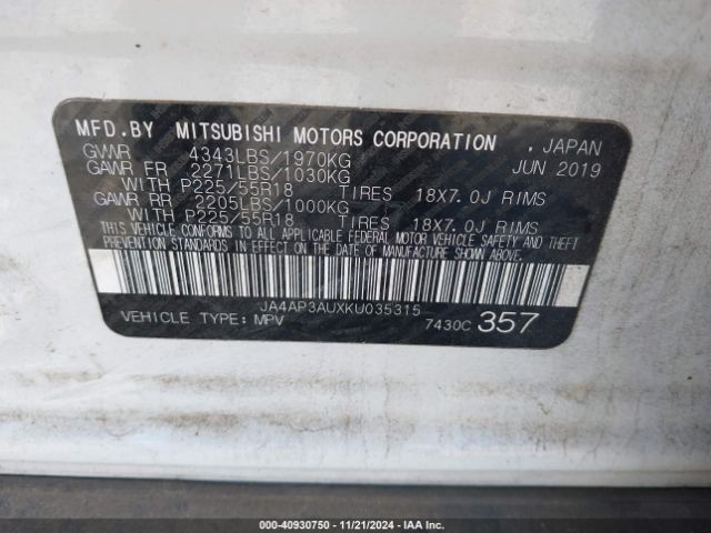 Photo 8 VIN: JA4AP3AUXKU035315 - MITSUBISHI OUTLANDER SPORT 