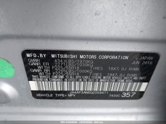 Photo 8 VIN: JA4AP3AW0GZ059411 - MITSUBISHI OUTLANDER SPORT 