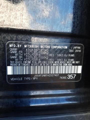 Photo 12 VIN: JA4AP3AW1HZ027407 - MITSUBISHI OUTLANDER 