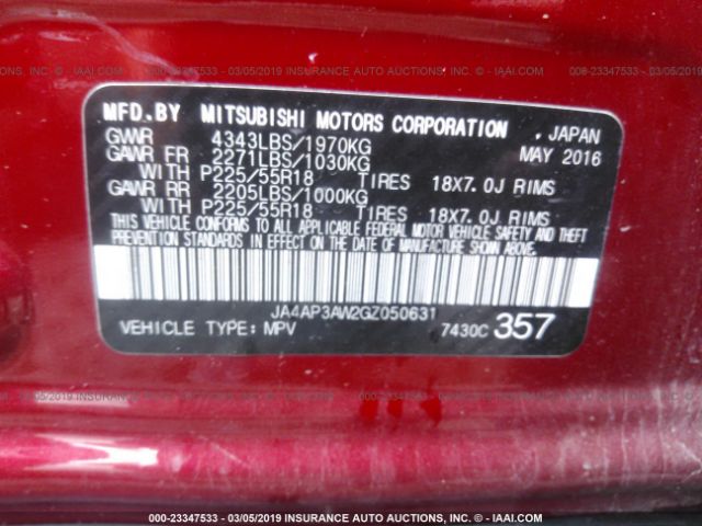 Photo 8 VIN: JA4AP3AW2GZ050631 - MITSUBISHI OUTLANDER SPORT 