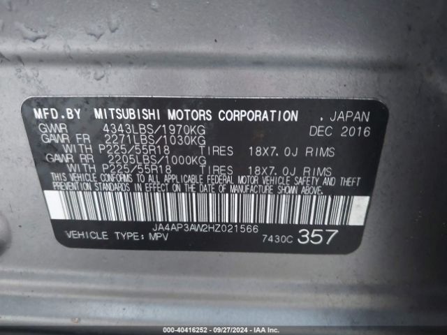 Photo 8 VIN: JA4AP3AW2HZ021566 - MITSUBISHI OUTLANDER SPORT 