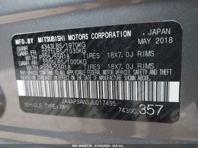 Photo 8 VIN: JA4AP3AW3JU017495 - MITSUBISHI OUTLANDER SPORT 