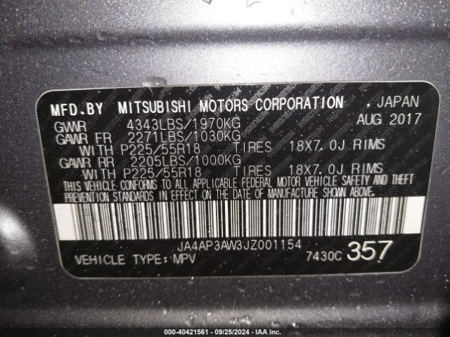 Photo 8 VIN: JA4AP3AW3JZ001154 - MITSUBISHI OUTLANDER SPORT 