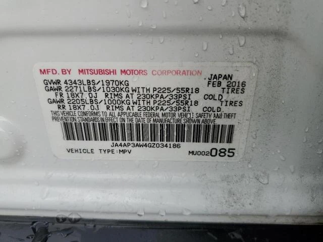 Photo 12 VIN: JA4AP3AW4GZ034186 - MITSUBISHI OUTLANDER 