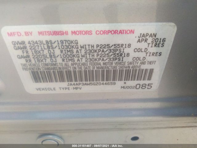 Photo 8 VIN: JA4AP3AW5GZ044659 - MITSUBISHI OUTLANDER SPORT 