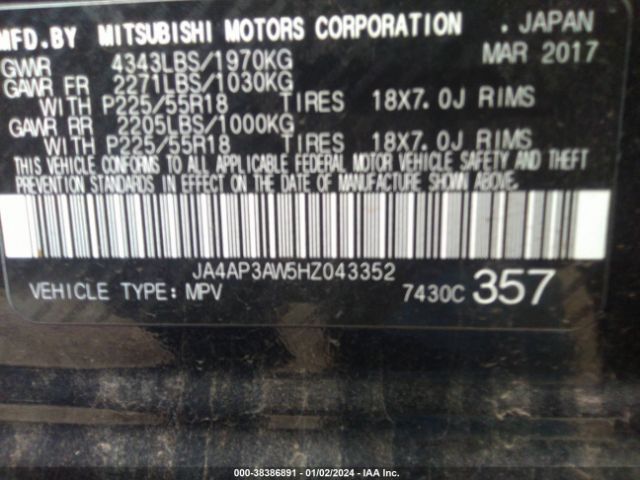 Photo 8 VIN: JA4AP3AW5HZ043352 - MITSUBISHI OUTLANDER SPORT 