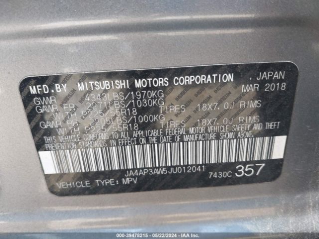 Photo 8 VIN: JA4AP3AW5JU012041 - MITSUBISHI OUTLANDER SPORT 