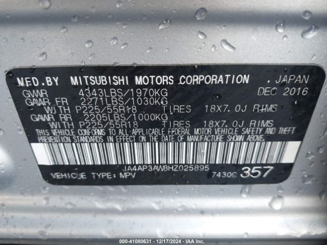 Photo 8 VIN: JA4AP3AW8HZ025895 - MITSUBISHI OUTLANDER SPORT 