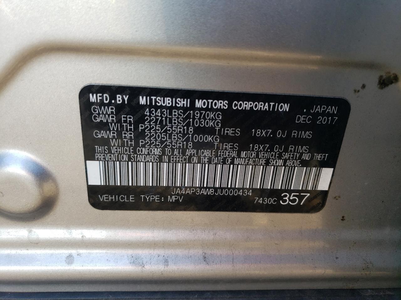 Photo 12 VIN: JA4AP3AW8JU000434 - MITSUBISHI OUTLANDER 