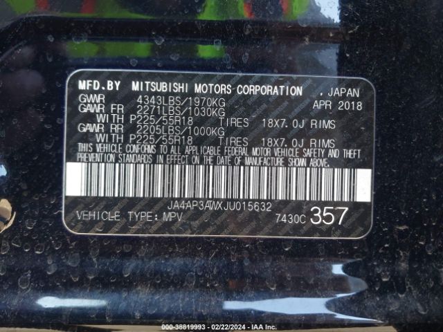 Photo 8 VIN: JA4AP3AWXJU015632 - MITSUBISHI OUTLANDER SPORT 