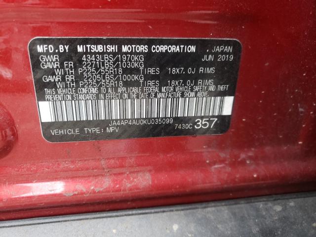 Photo 9 VIN: JA4AP4AU0KU035099 - MITSUBISHI OUTLANDER 