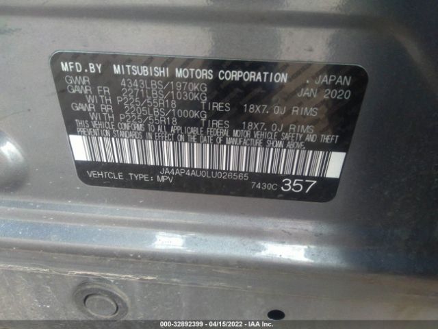 Photo 8 VIN: JA4AP4AU0LU026565 - MITSUBISHI OUTLANDER SPORT 