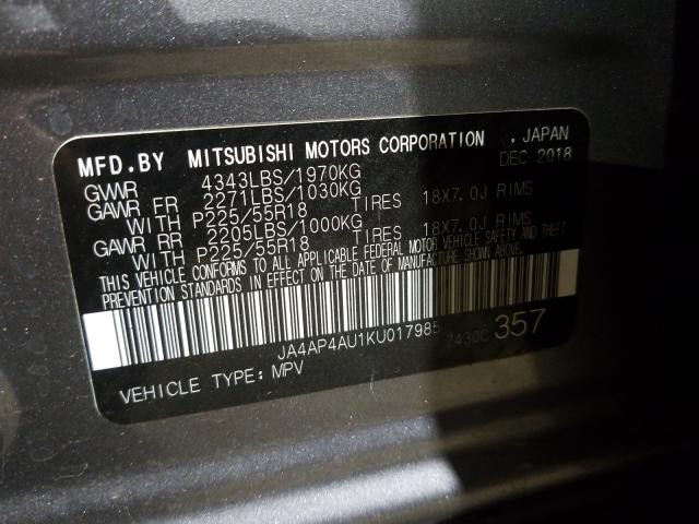 Photo 9 VIN: JA4AP4AU1KU017985 - MITSUBISHI OUTLANDER 