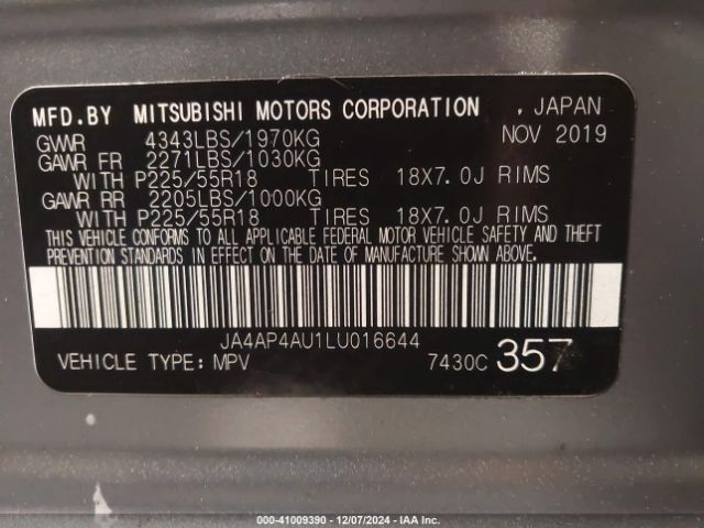 Photo 8 VIN: JA4AP4AU1LU016644 - MITSUBISHI OUTLANDER SPORT 