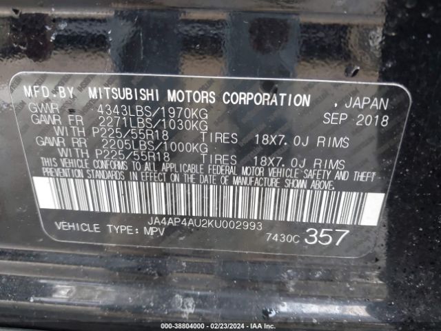 Photo 8 VIN: JA4AP4AU2KU002993 - MITSUBISHI OUTLANDER SPORT 