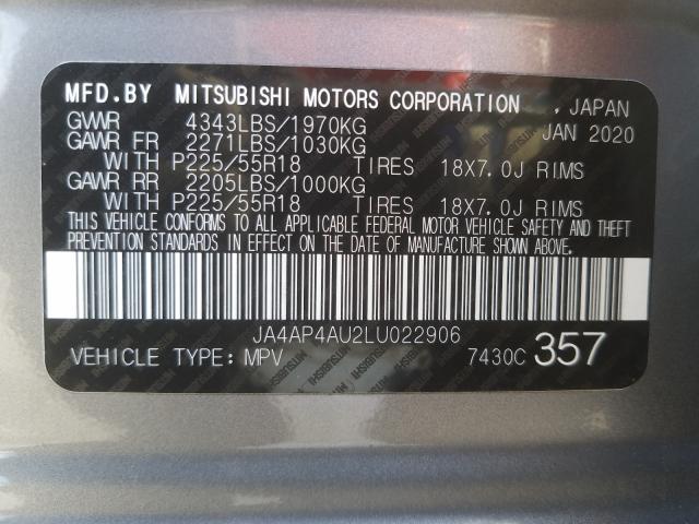 Photo 9 VIN: JA4AP4AU2LU022906 - MITSUBISHI OUTLANDER 